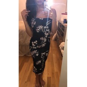 Missguided Black Floral Midi Bodycon Dress